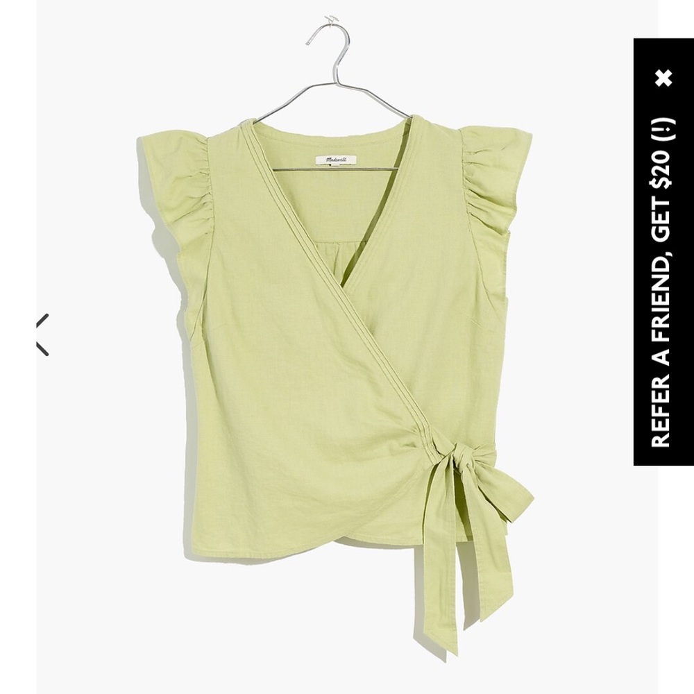 MADEWELL Linen Blend Flutter Sleeve Wrap Top